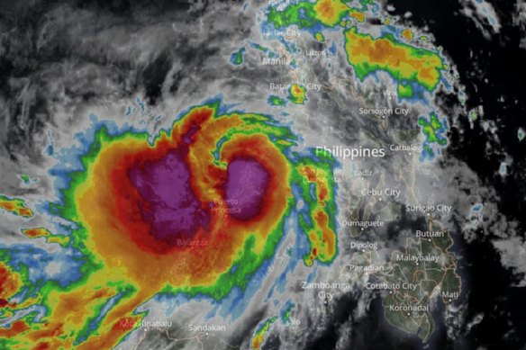 A satellite image of Typhoon Kalmaegi taking over the Philippines.