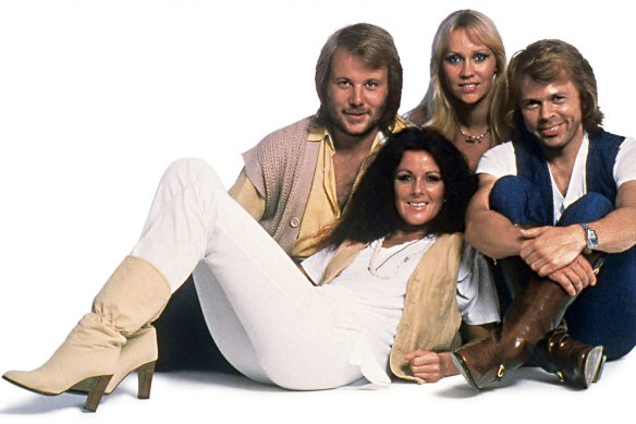 ABBA in 1977: Anni-Frid (known as Frida) Lyngstad (front), Benny Andersson, Agnetha (also known as Anna) Faltskog, and Bjorn Ulvaeus. 