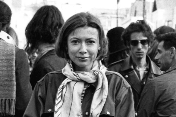 Joan Didion mingles with a crowd of hippies in San Francisco's Golden Gate Park in 1967 while researching her article Slouching Towards Bethlehem.