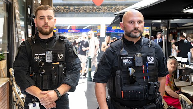 Security guards in the City of Melbourne. Maribyrnong Council has also hired private security to patrol crime hotspots.