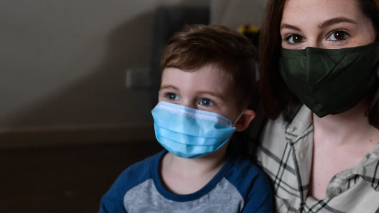 Single mother Katie with her three-year-old son. 