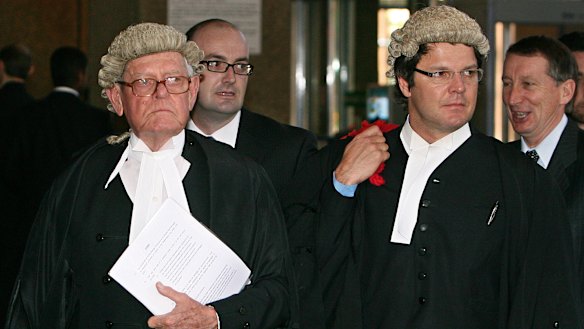 Tom Hughes (left) led the Channel Seven legal team in the 2008 Mercedes Corby defamation case in the Supreme Court.