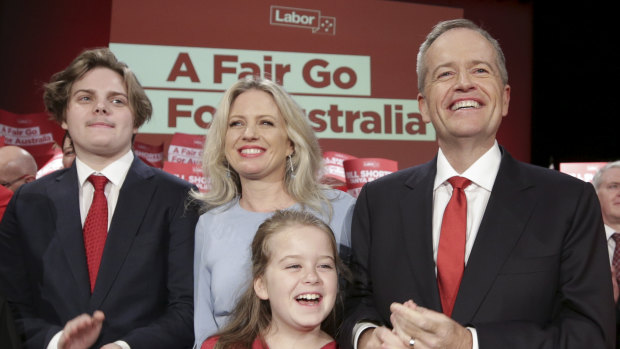 The Shortens at the Federal Election Volunteer Rally in Burwood, NSW (with son, Rupert and daughter, Clementine).