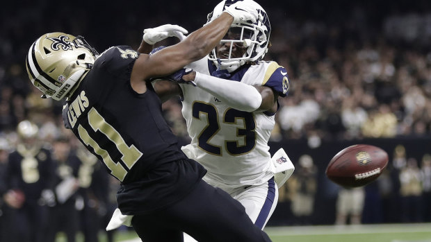 Controversy: New Orleans fans have threatened to sue the NFL over this early hit by Nickell Robey Coleman on Tommylee Lewis that cost the Saints a place in the Super Bowl.
