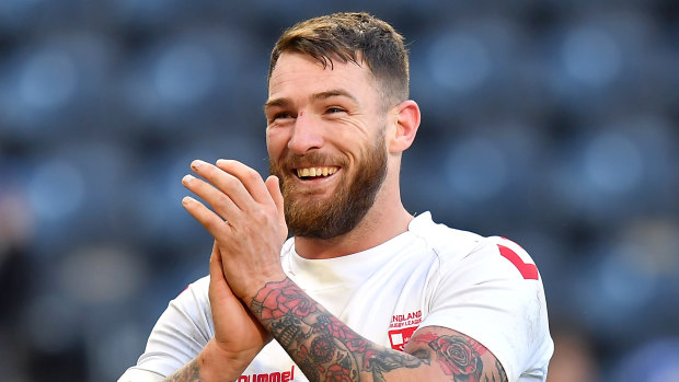 Job done: England's Daryl Clark shows his delight during the series-clinching victory over New Zealand at Anfield.