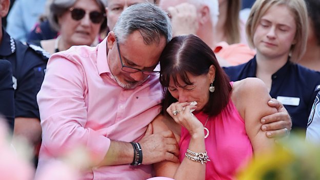  Lloyd and Sue Clarke at a vigil after the death of their daughter and her children. “Are my kids okay? Call my mum,”  Hannah told rescuers at the scene of the attack.