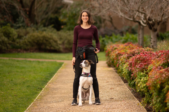 La Trobe University PhD candidate Maike Foraita with her dog Spud.