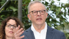 Anthony Albanese during a doorstop interview in Downer, ACT, yesterday. 