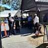 Police at the Casula Community Centre prepoll station.