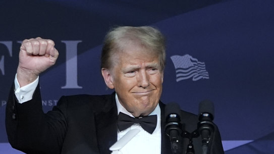 President-elect Donald Trump gestures after speaking during an America First Policy Institute gala at his Mar-a-Lago estate, Thursday, Nov. 14, 2024, in Palm Beach, Fla. (AP Photo/Alex Brandon)