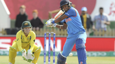 India’s Harmanpreet Kaur goes on the attack during the 2017 World Cup semi-final.