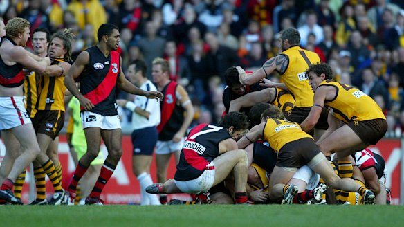 Essendon and Hawthorn in their infamous 2004 clash.