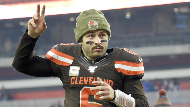 Quarterback Baker Mayfield at the end of Cleveland's win over the Bills.