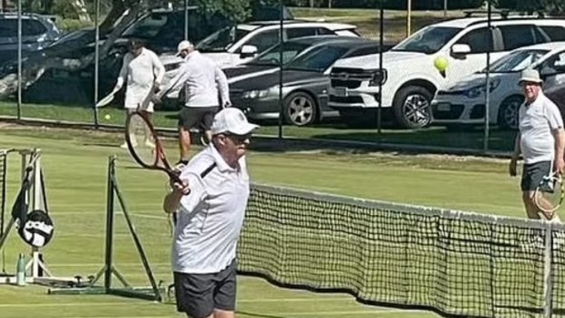 A social media photo showing Anthony Albanese playing tennis in Perth.