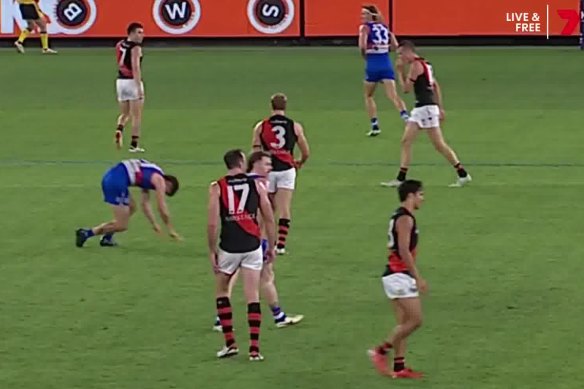 Tom Liberatore unexpectedly goes to ground late in the game.