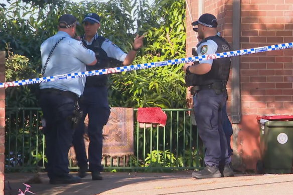Police at the scene of the alleged stabbing in North Sydney.