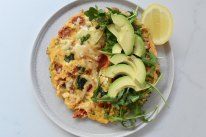 Cherry tomato, feta and avocado egg flip.