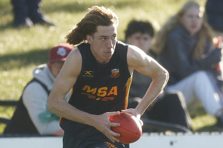 Bulldog father-son selection Jordan Croft playing for Maribyrnong College earlier this year.