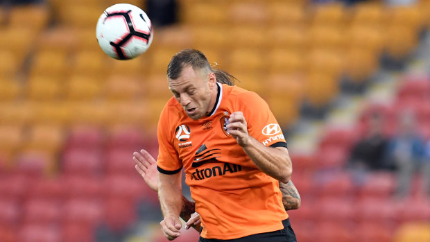 Avram Papadopoulos of the Roar in action during the round 1 A-League match at Suncorp Stadium on Sunday.