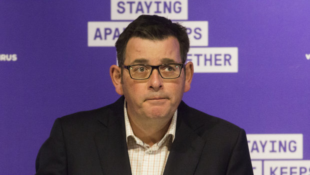Premier Daniel Andrews speaks to reporters on Tuesday afternoon.