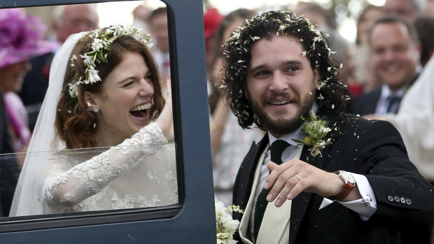 Harington and Rose Leslie on their wedding day in Scotland in June 2018.