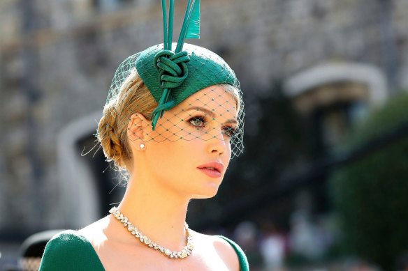 Lady Kitty Spencer, pictured at the wedding of Prince Harry and Meghan, has traded on the royal brand by endorsing Chinese milk.