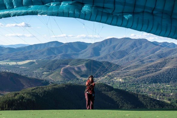 Karen Waller paragliding.