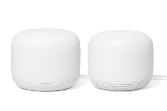The Nest Wifi router, left, is the heart of your home network while the add-on points spread the connectivity around.