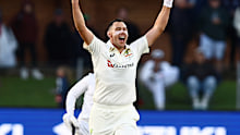 Scott Boland celebrates a wicket on day two in Gqeberha.