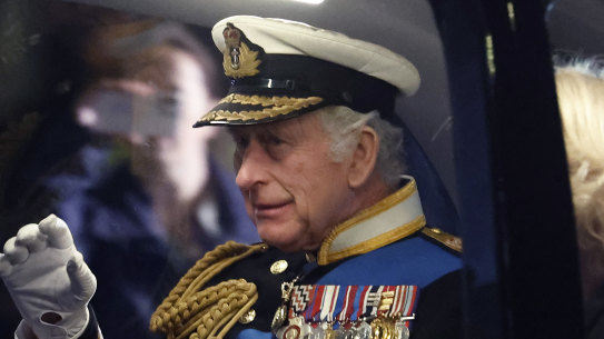 King Charles III appeared emotional and exhausted at his mother’s funeral on Monday after 10 days of public engagements following her death.