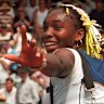 A 17-year-old Venus Williams during her 1998 Sydney International victory over world No.1 Martina Hingis at White City.