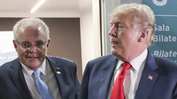 Scott Morrison and Donald Trump at the G20 summit in Buenos Aires, Argentina, last November.