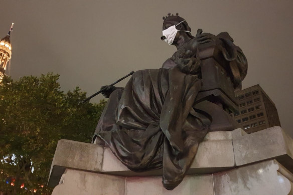 The Queen Victoria statue outside the QVB – which was masked up during the pandemic – was donated to the city by the people of Ireland, who wanted to get rid of it.