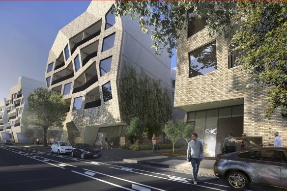 An artist’s impression of the planned private apartments on Abbotsford Street, North Melbourne.