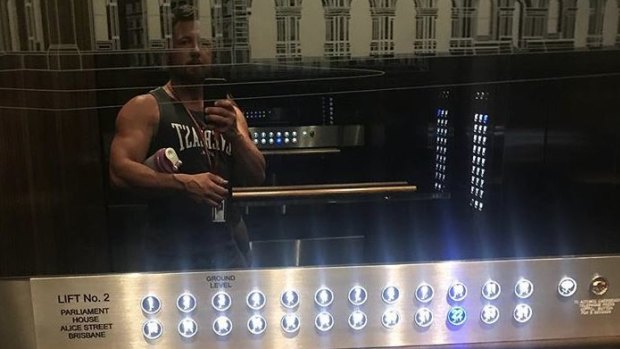 Nick Dametto snaps a selfie in the Queensland Parliament lift.