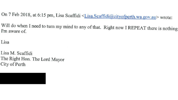 Ms Scaffidi denied having any travel plans in an email to a councillor.