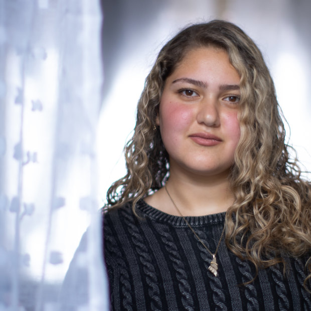 High school student Yasmin Sabawi, 18, at her family’s new home in Melbourne’s south-east.