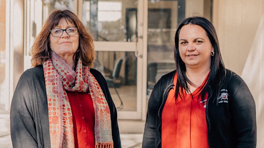 Orange Local Aboriginal Land Council CEO Annette Steele with Colette out the front of the old police station. The site has been handed to the Orange Aboriginal Land Council. 