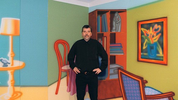 Howard Arkley in front of his work in the Australian pavillion at the Venice Biennale in June 1999, just a few weeks before his death