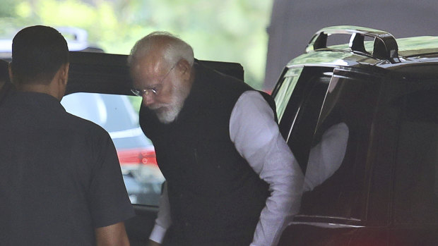 Indian Prime Minister Narendra Modi arrives at Parliament House on Monday.