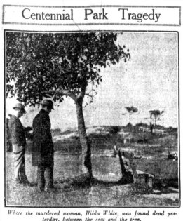 A newspaper article describing the discovery of the body of Hilda White in Centennial Park.