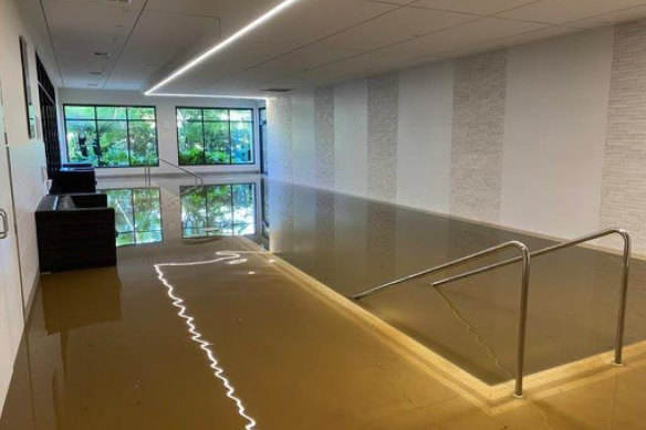 Rivervue Retirement Village’s flooded pool last October.