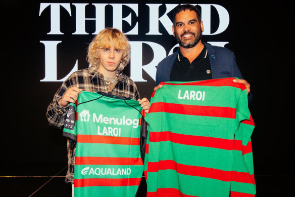 Kid Laroi with South Sydney legend Greg Inglis in Sydney a couple of years ago.