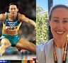 Jana Pittman competing at the 2004 Olympic Games, and as a doctor today.