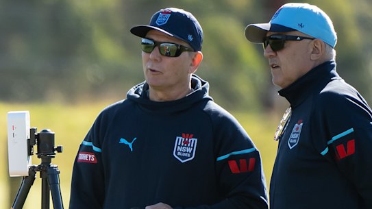 Gilbert Enoka (right) with Peter Cox at NSW training this week.