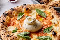 Burrata pizza with vodka sauce.