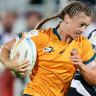 Lily Dick on the burst for Australia in the final of the Dubai sevens 