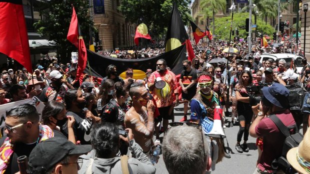 Invasion Day Protesters march through Brisbane