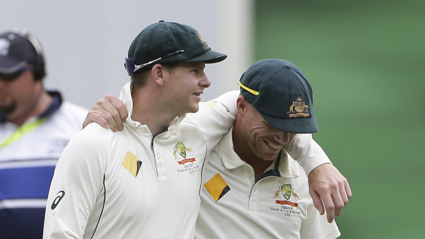 Best of enemies: The relationship between Steve Smith and David Warner has changed a little since THAT day in Cape Town.