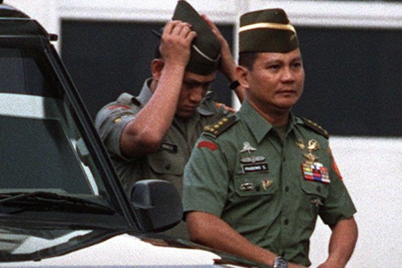 Lieutenant-General Prabowo Subianto (right) in 1998 amid a political kidnapping storm.